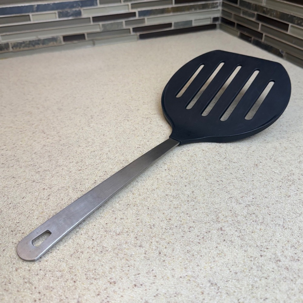 Amco XL Slotted Turner Spatula Black Nylon‎ Stainless Steel 13" Rust Proof #8641